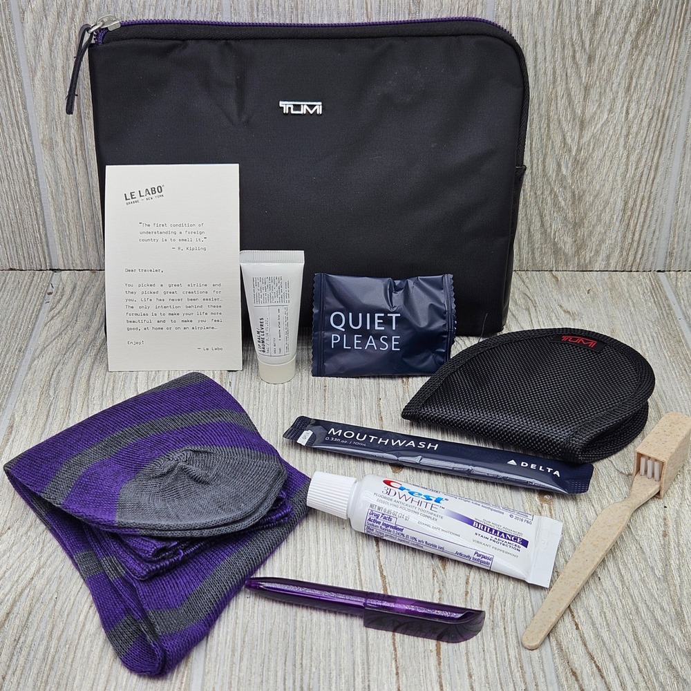 Tumi Delta Airlines First Class Amenity Kit Black Purple Pouch Le Labo Set
